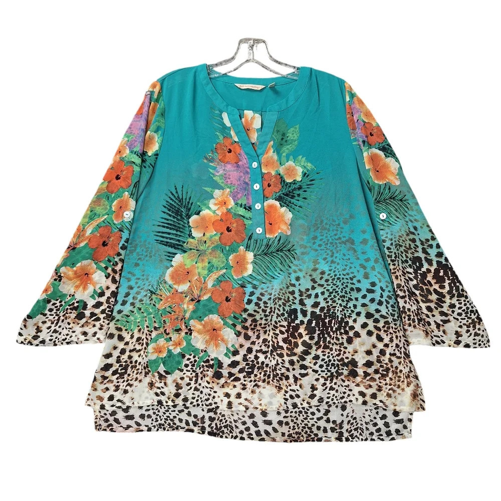 Soft Surroundings Lightweight Sheer Floral Animal Print Tunic Top Petite - Picture 3 of 14